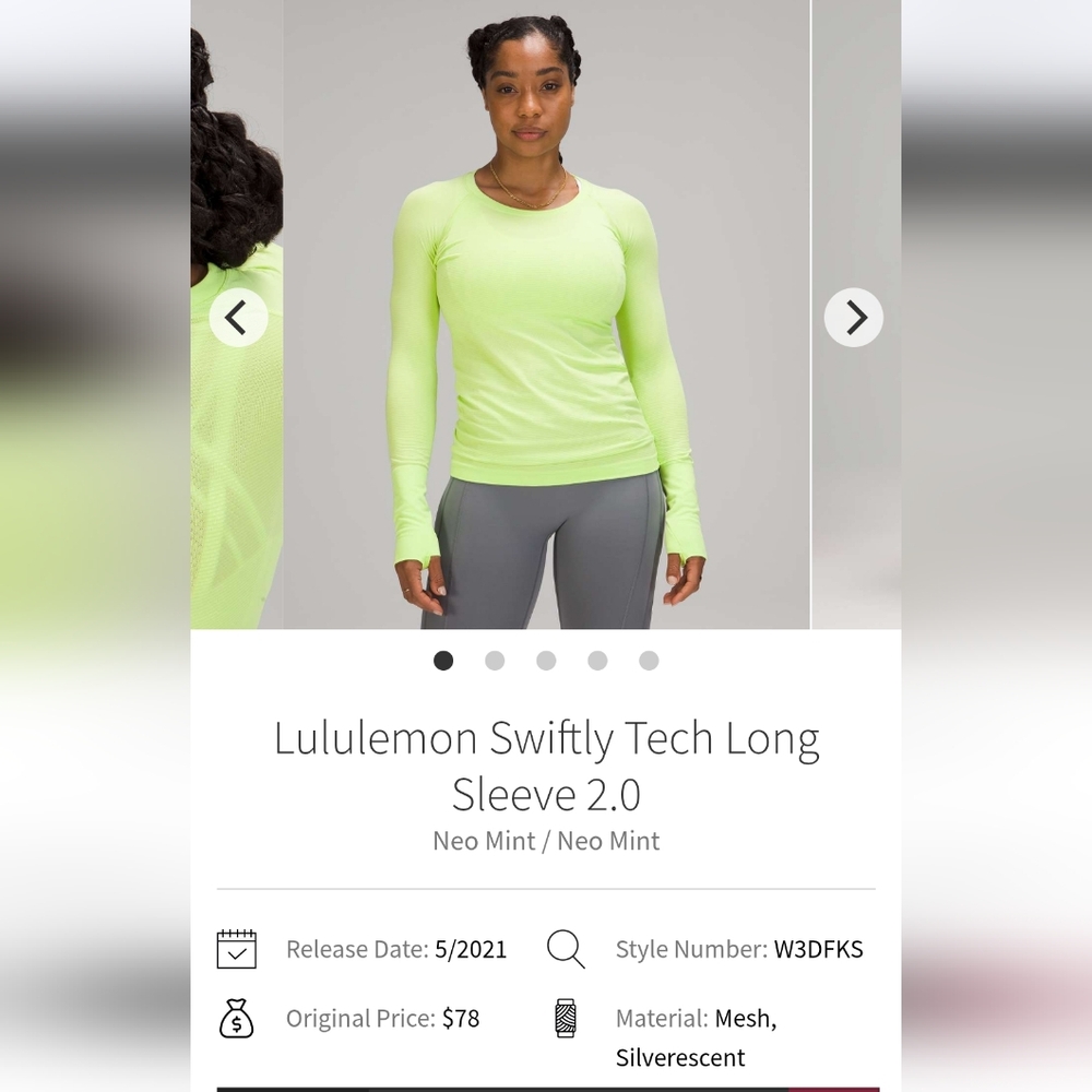 Lululemon Swiftly Long Sleeve Bright Green Size 8
